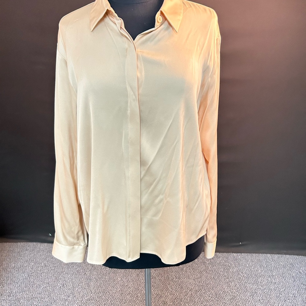Dkny Orange Button Down Blouse with Notched Collar